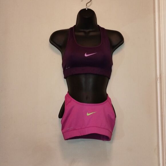 Nike Women's Dri fit Sports Bra - Dark 1-Pink/1-Purple In New Condition - Picture 1 of 4